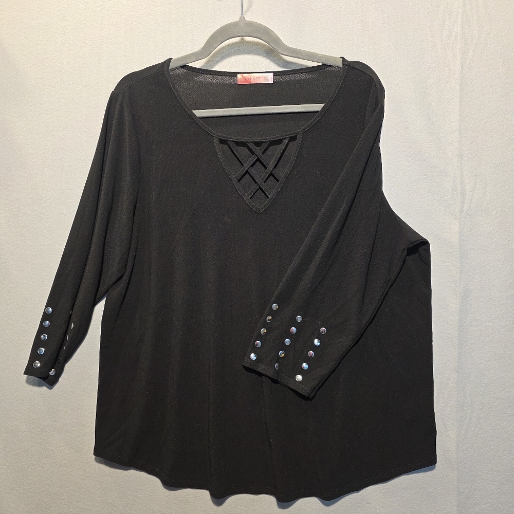 Womens Black Blouse with Studded Sleeves Size 1X